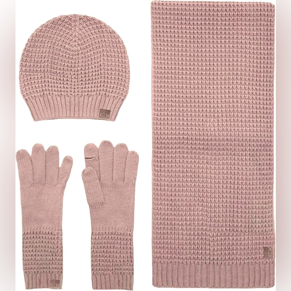 Calvin Klein 3-Pc. Waffle Hat, Scarf & Gloves Gift Set